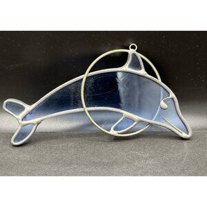 Stained Glass Blue Dolphin Hanging Sun Catcher Beach Decor Ornament 5"x 2.5"